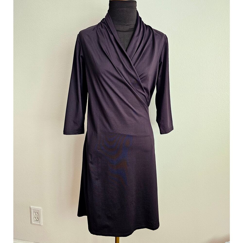 NWT J. McLaughlin Women's Black Catalina Cloth Panama Faux Wrap Stretch Dress S